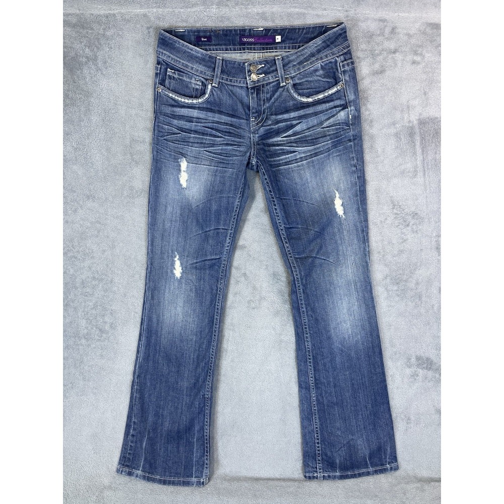 Vigoss Jeans Womens 9 Blue Medium Wash Low‎ Rise Bootcut Double Button Stretch